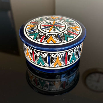 Handmade Moroccan Ceramic Small Container with Lid – Vibrant Multicolor Design