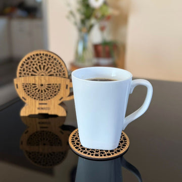 Moroccan Wooden Coaster Set with Cup-Shaped Holder