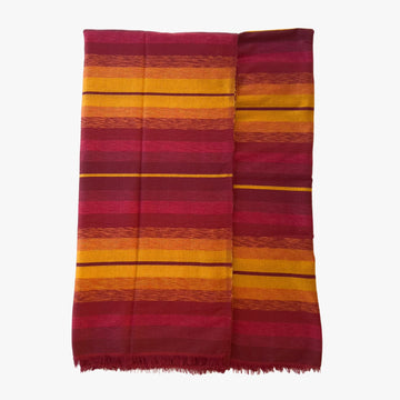 Handwoven Moroccan Sunset Throw Blanket with Cherry Red and Gold Stripes