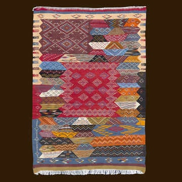 Moroccan Patchwork Kilim Rug – Bold Geometric Motif