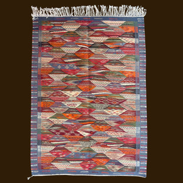 Moroccan Patchwork Kilim Rug – Multicolor Diamond Pattern