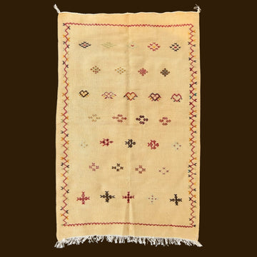 Traditional Moroccan Rug - Yellow with Geometric Embroidery