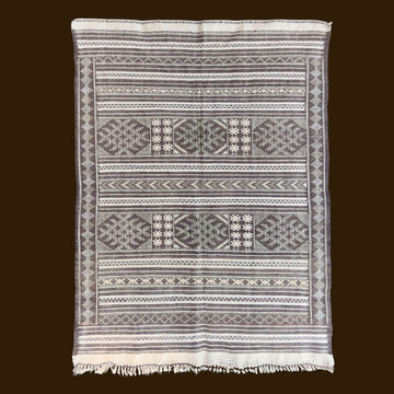 Handcrafted Berber Rug - Neutral Gray and White Geometric Design
