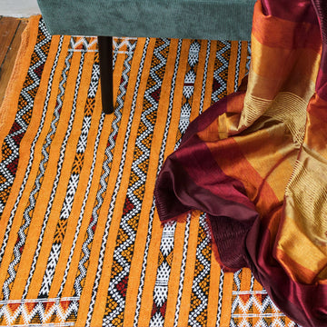 Traditional Berber Rug - Striped Tribal Motifs in Orange