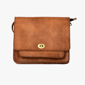 Rectangular Tan Brown Leather Handbag