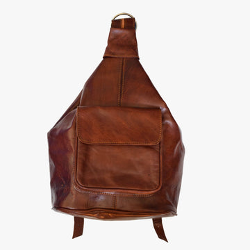 Triangular-Style Brown Leather Backpack