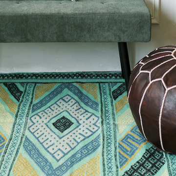 Bohemian Moroccan Rug – Mint and Beige Geometric Patterns