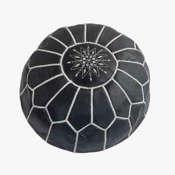 Moroccan Leather Pouf – Black Blossom Design