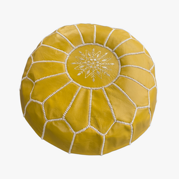 Moroccan Leather Pouf – Yellow Blossom Design