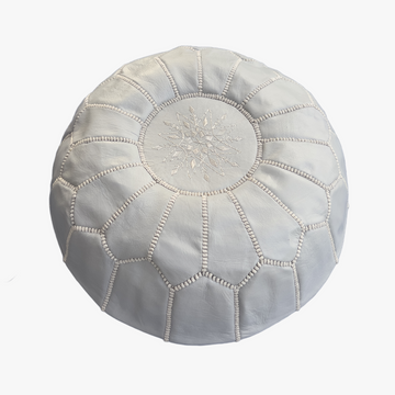 Moroccan Leather Pouf – Grey Blossom Design