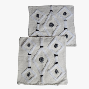 Handwoven Moroccan Pillow Cover with Grey Diamond and Line Pattern