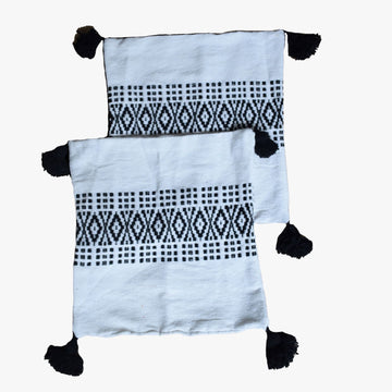Handwoven Moroccan Pillow Cover with Black Diamond Pattern and Tassels