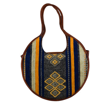 Round Shaped Tote Bag with Blue Woven Design