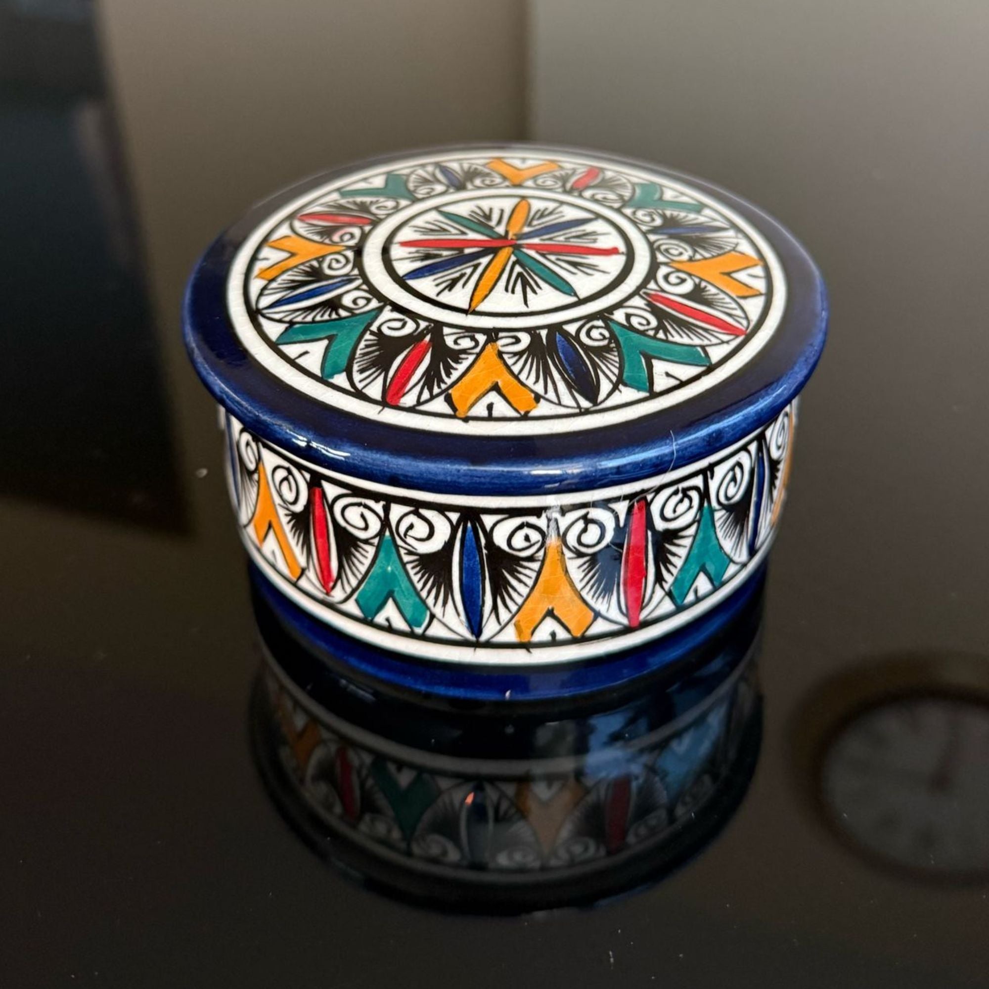 Handmade Moroccan Ceramic Small Container with Lid – Vibrant Multicolor Design