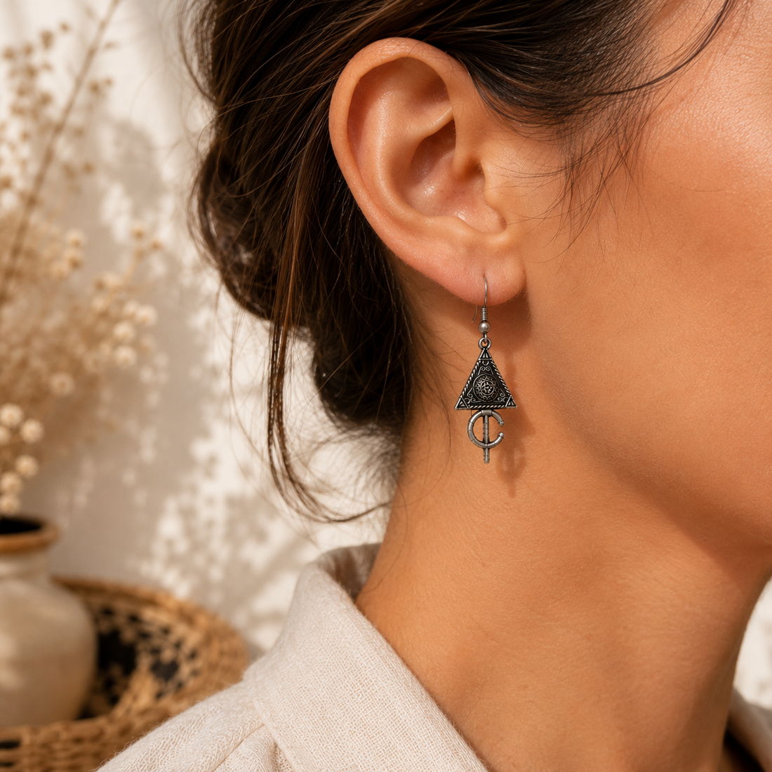 Moroccan Tuareg Symbol Stainless Steel Earrings – Handmade Artisan Jewelry
