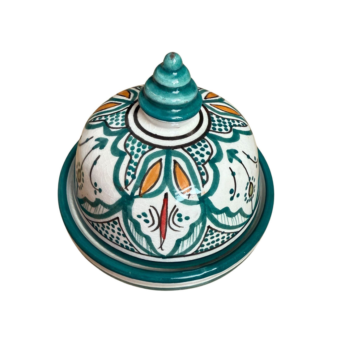 Handmade Moroccan Ceramic Small Container with Lid – Green Design