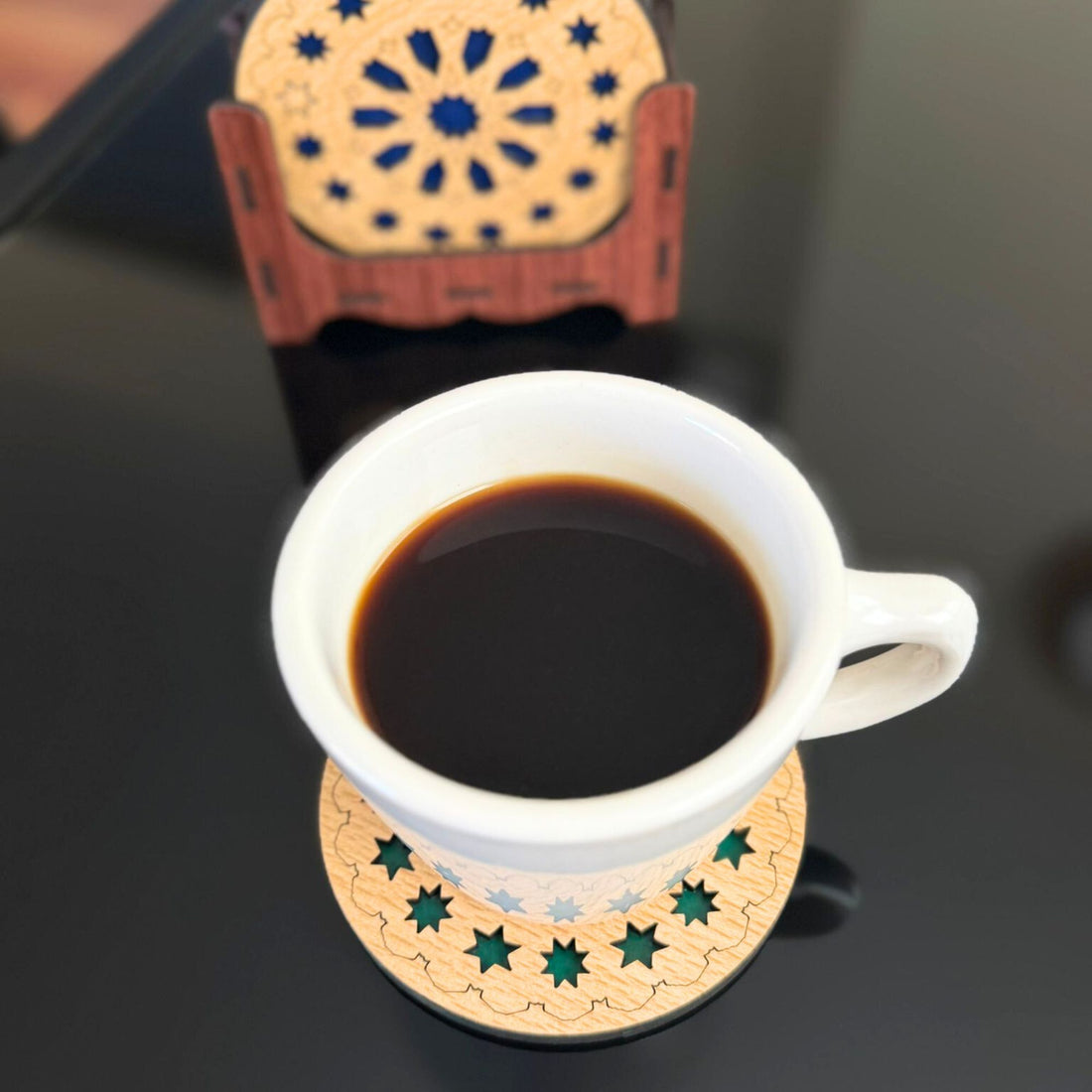 Moroccan Starburst Wooden Coaster Set – Red, Green & Blue Pack