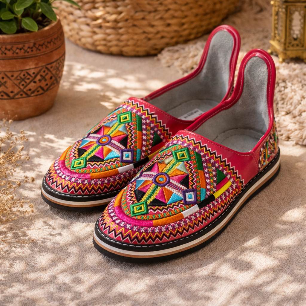 Magenta Handmade Leather Shoes Babouches - Size 7 US