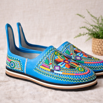 Blue Handmade Leather Shoes Babouches - Size 8 US