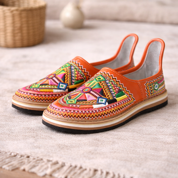 Orange Handmade Leather Shoes Babouches - Size 7 US