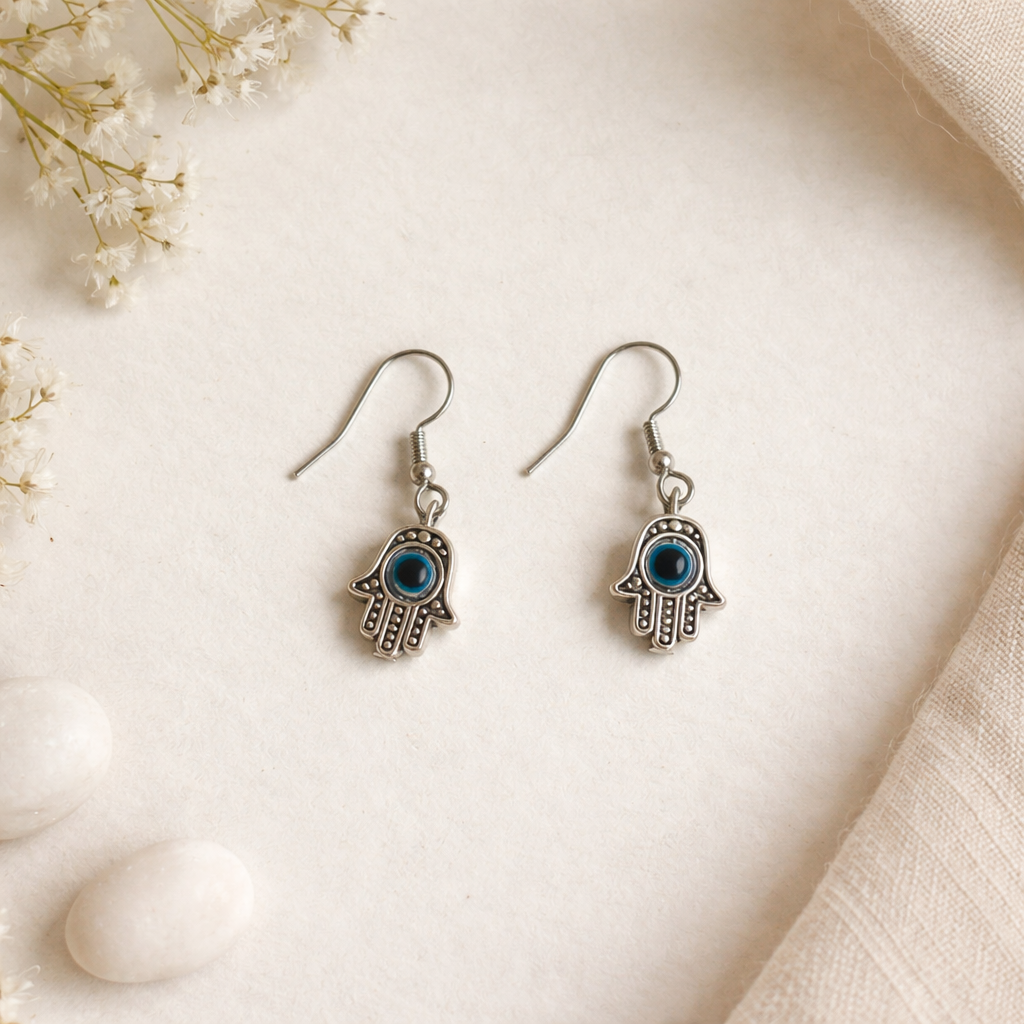 Hamsa Stainless Steel Moroccan Earrings – Fatima Hand, Evil Eye Jewlery