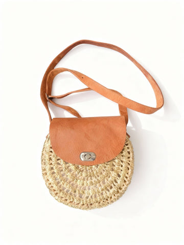 Handmade Moroccan Straw Bag: Leather Handle Woven Crossbody
