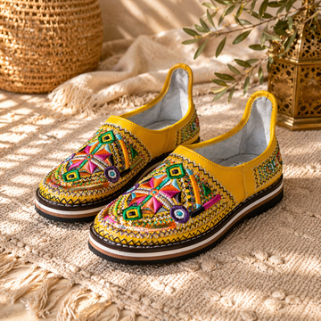 Yellow Handmade Leather Shoes Babouches - Sizes 9 and 7 US