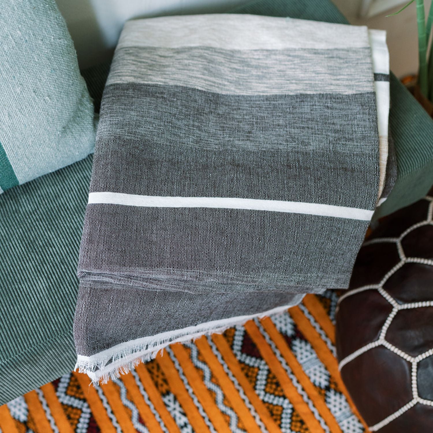 Handwoven Moroccan Throw Blanket with Graphite Tones