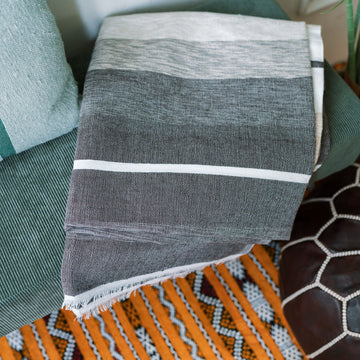 Handwoven Moroccan Throw Blanket with Graphite Tones