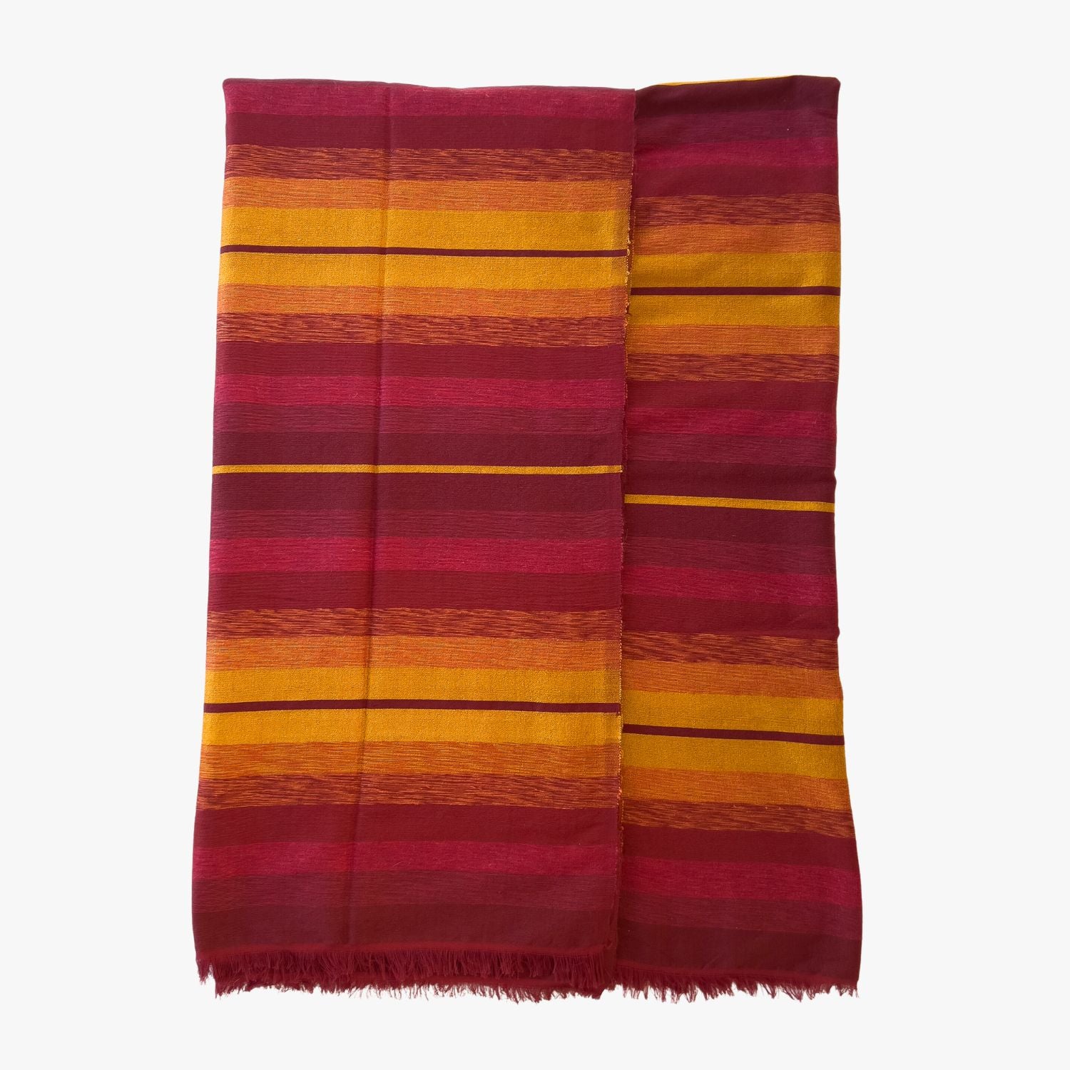 Handwoven Moroccan Sunset Throw Blanket with Cherry Red and Gold Stripes
