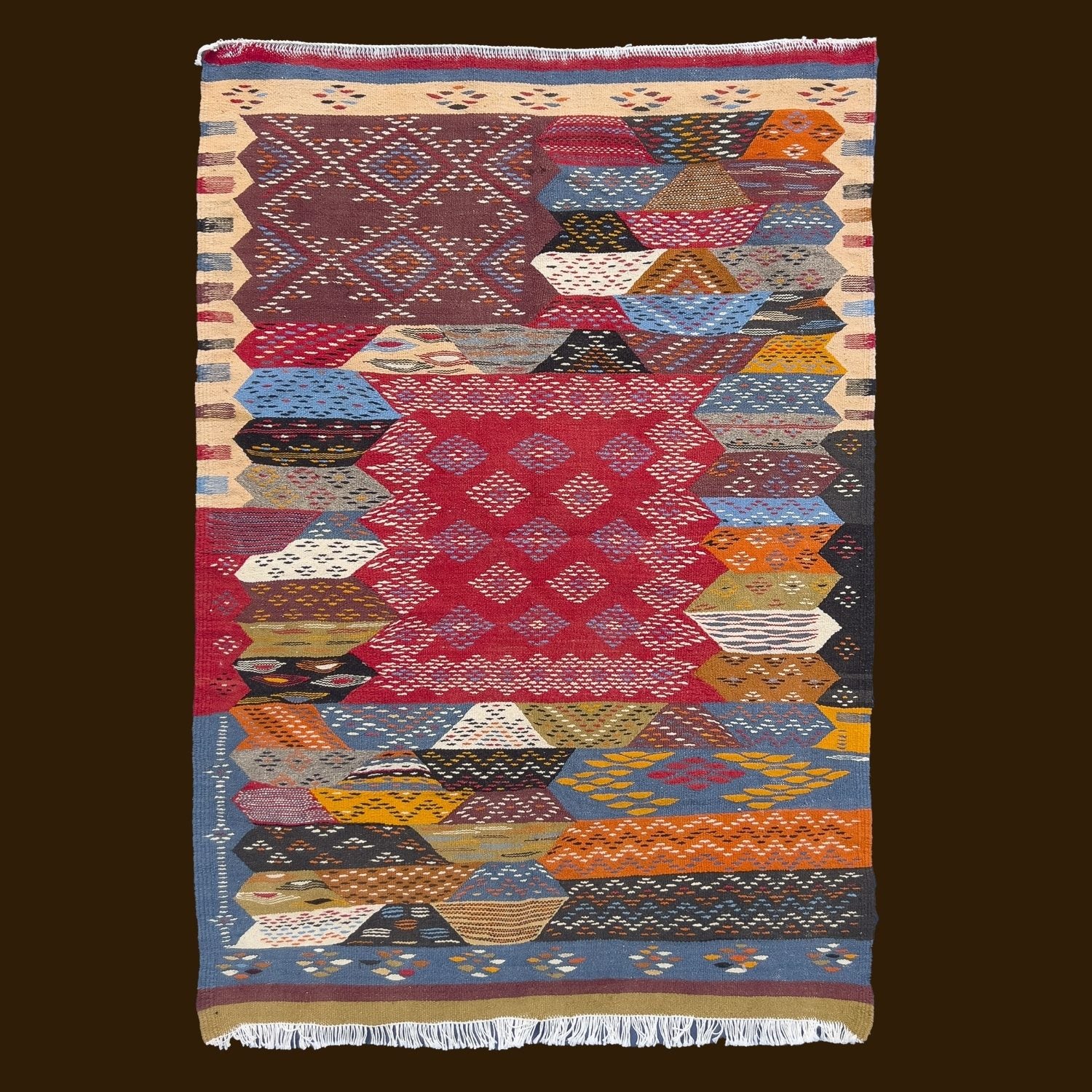 Moroccan Patchwork Kilim Rug – Bold Geometric Motif