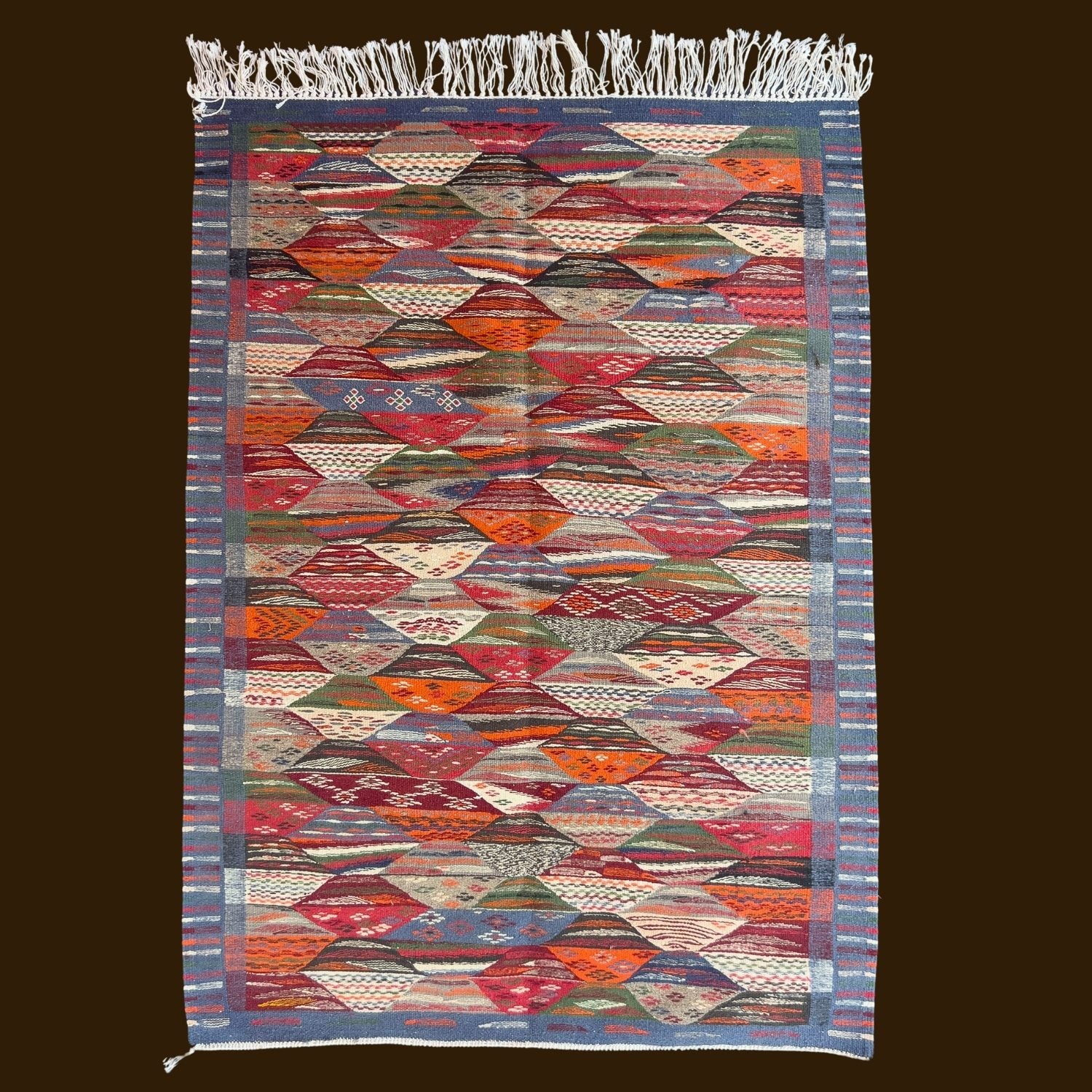 Moroccan Patchwork Kilim Rug – Multicolor Diamond Pattern