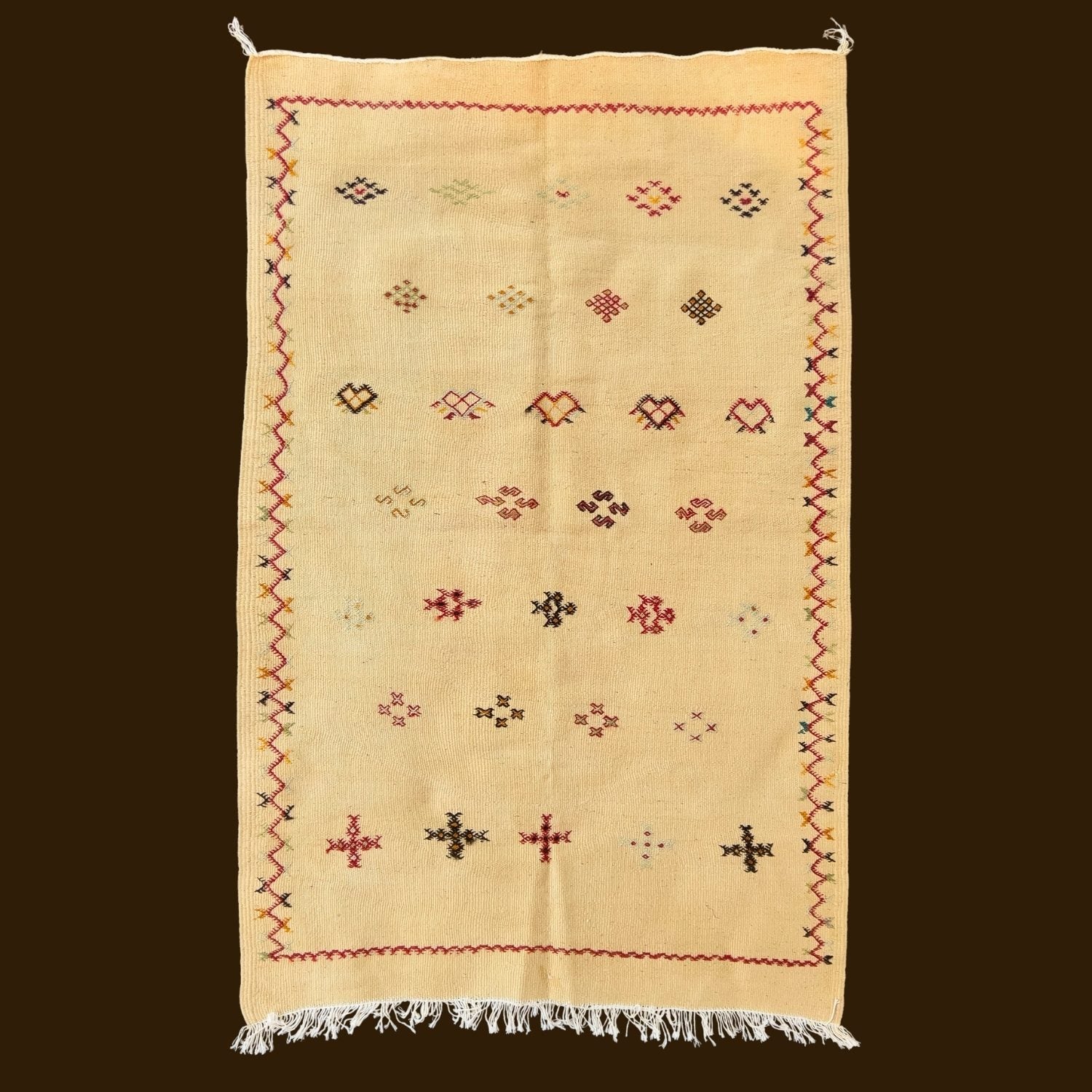 Traditional Moroccan Rug - Yellow with Geometric Embroidery