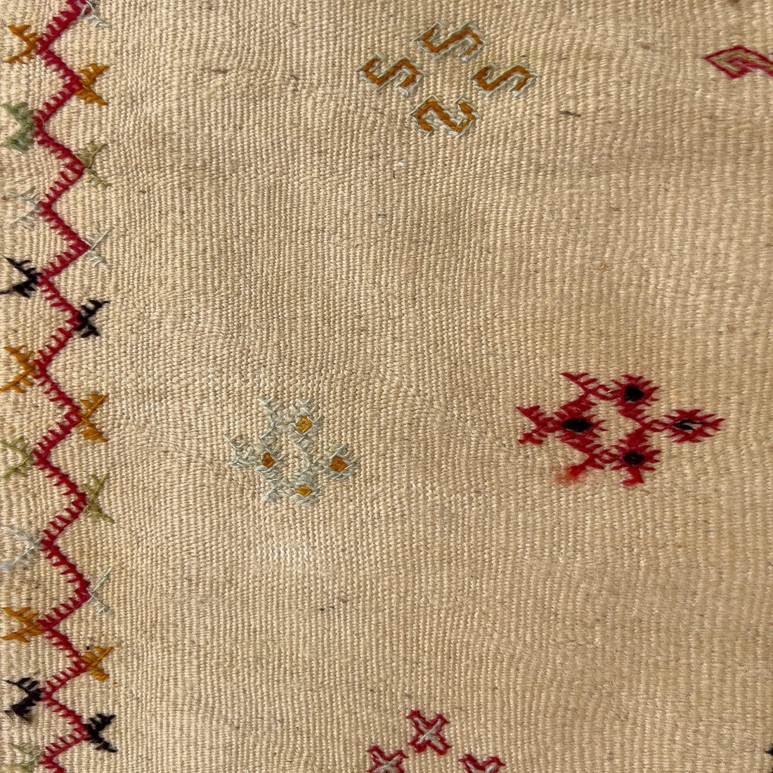 Traditional Moroccan Rug - Yellow with Geometric Embroidery