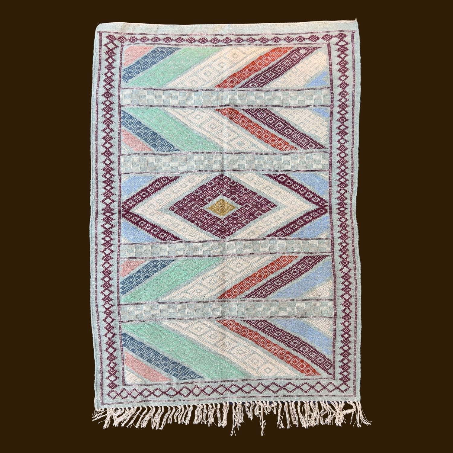 Bohemian Moroccan Rug - Geometric Pastel Embroidery