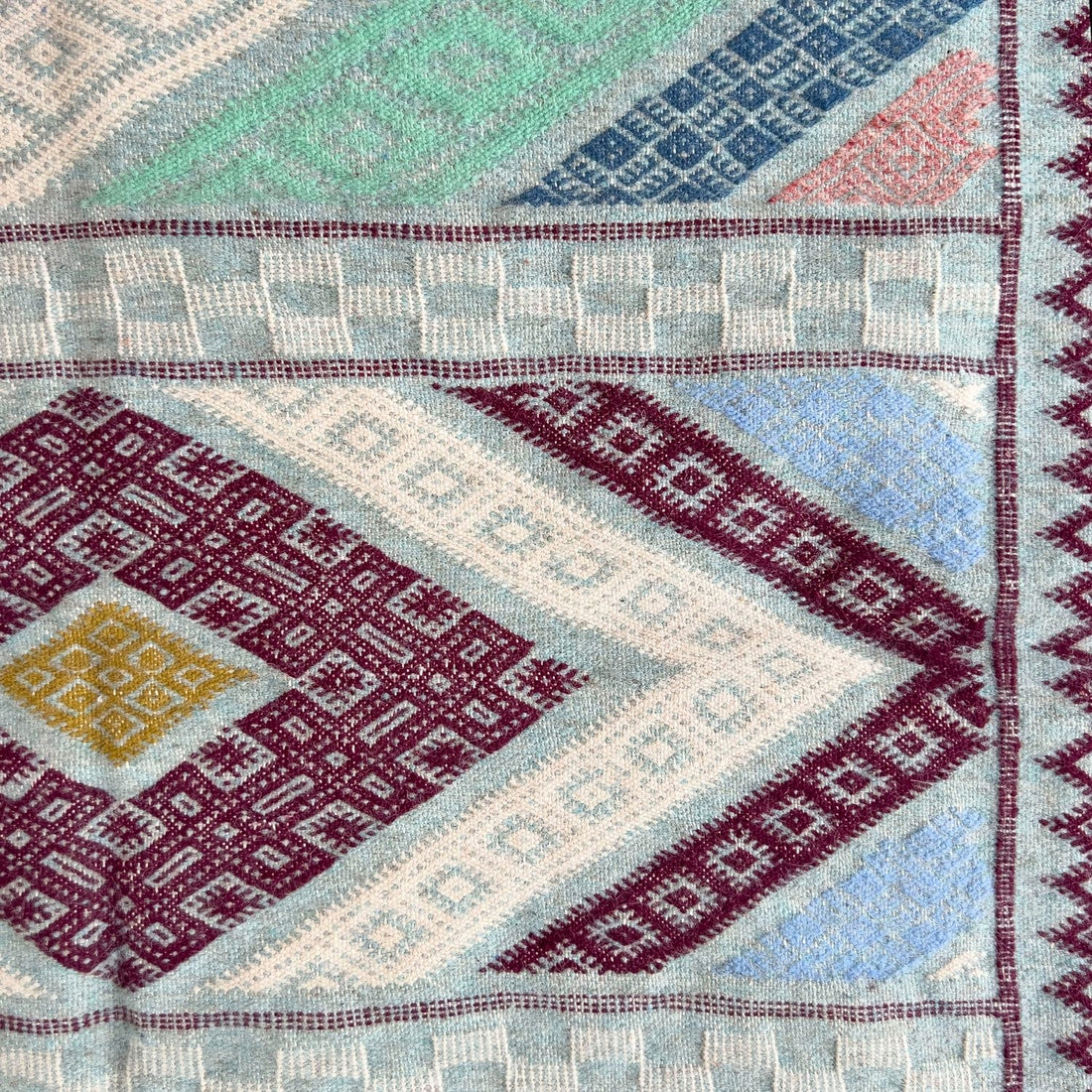Bohemian Moroccan Rug - Geometric Pastel Embroidery
