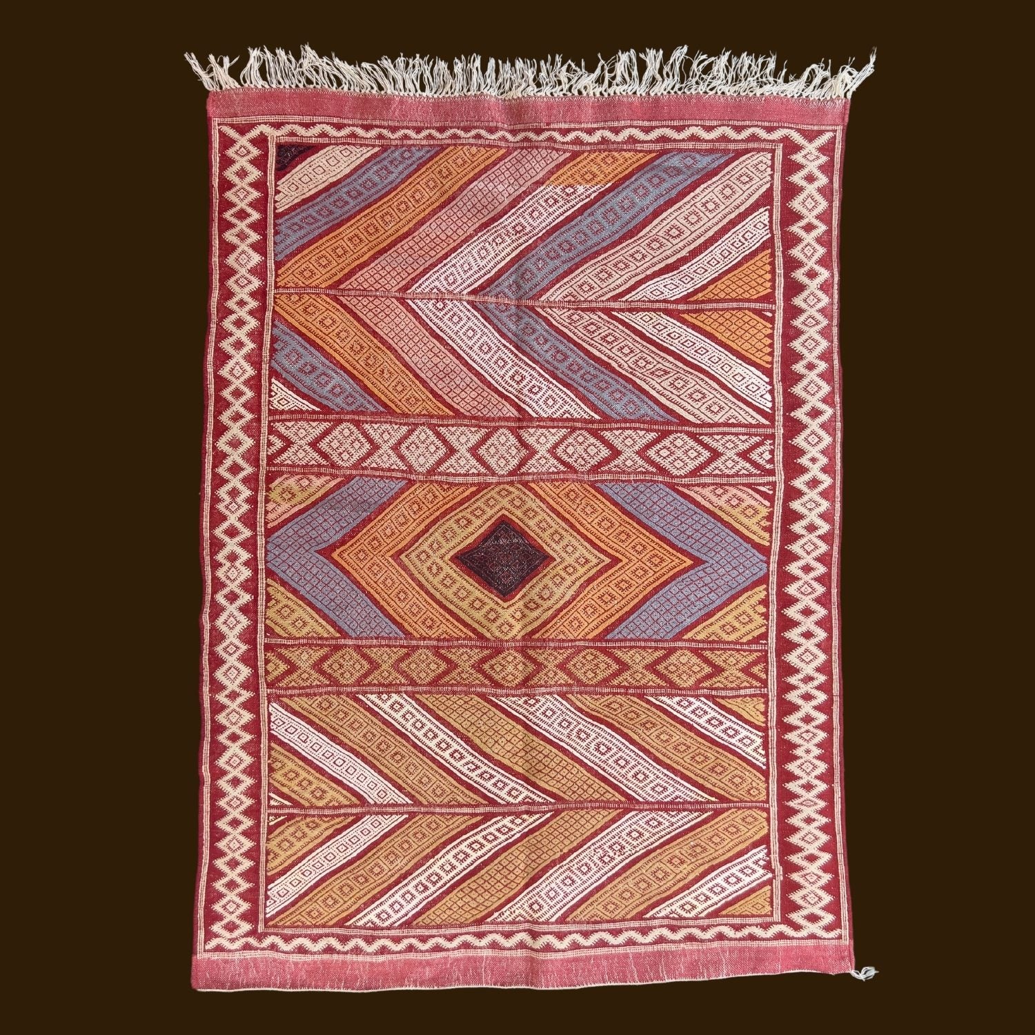 Handwoven Moroccan Kilim Rug - Warm Chevron and Diamond Design