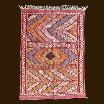 Handwoven Moroccan Kilim Rug - Warm Chevron and Diamond Design
