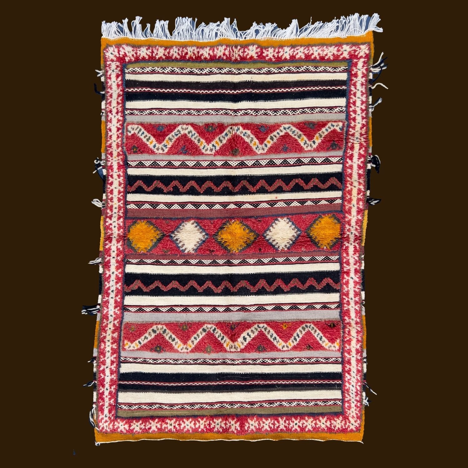 Traditional Berber Rug - Striped Chevron and Diamond Motifs
