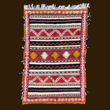 Traditional Berber Rug - Striped Chevron and Diamond Motifs