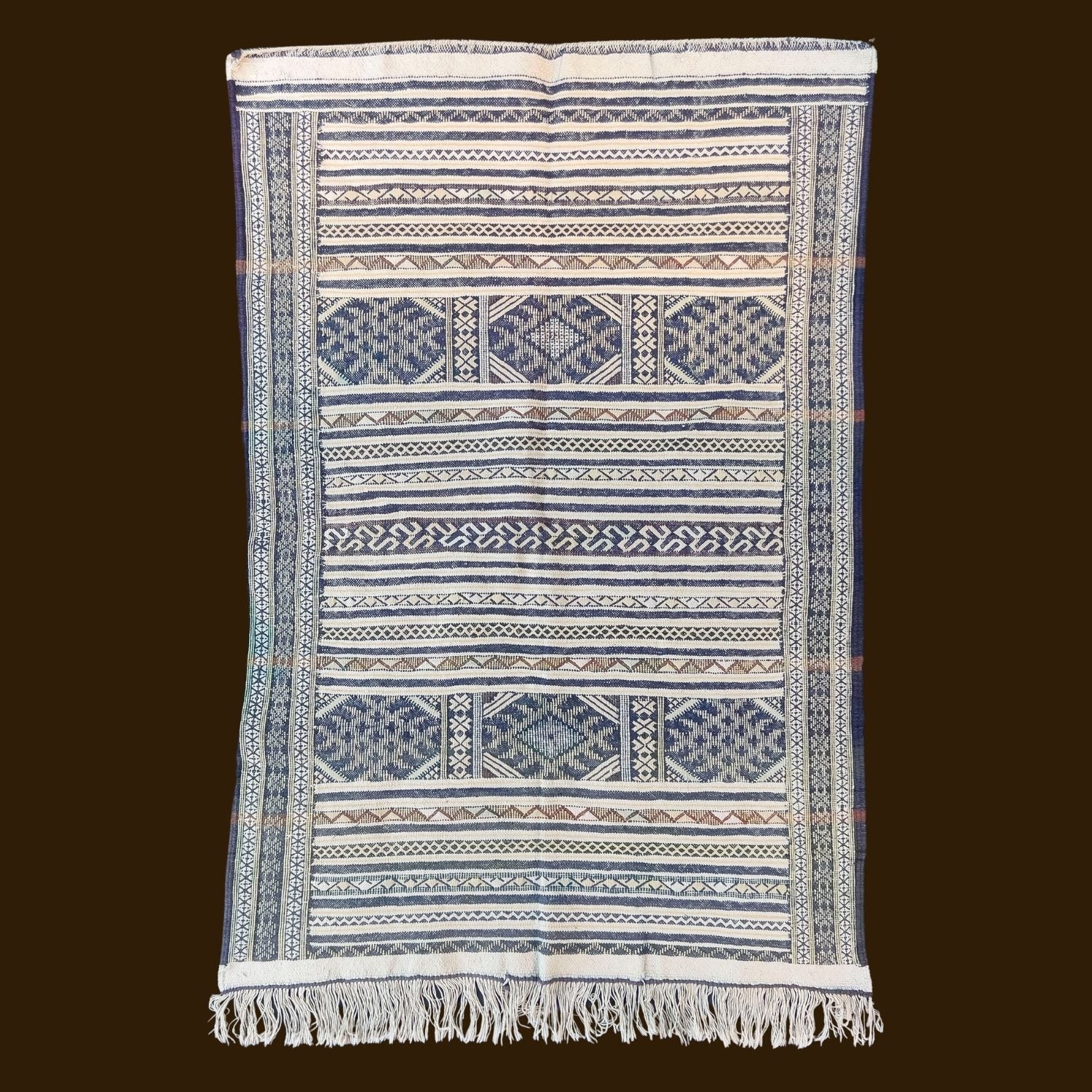 Handcrafted Berber Rug – Blue and White Striped Pattern