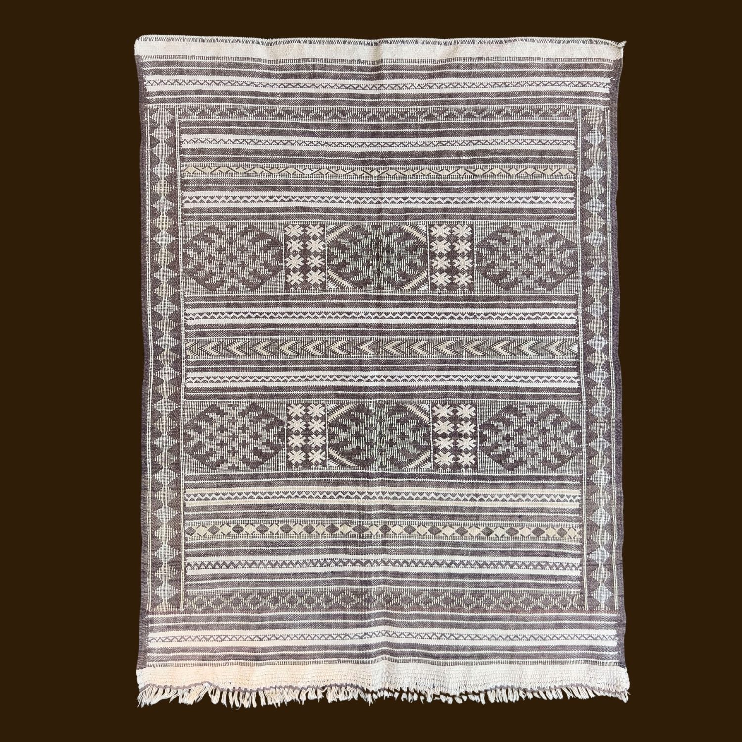 Handcrafted Berber Rug - Neutral Gray and White Geometric Design