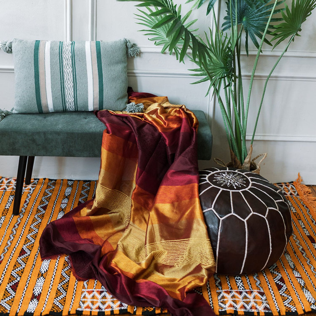 Traditional Berber Rug - Striped Tribal Motifs in Orange