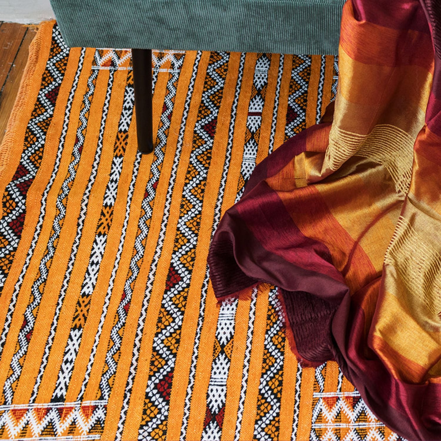 Traditional Berber Rug - Striped Tribal Motifs in Orange