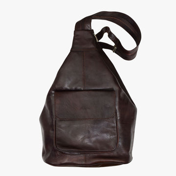 Triangular-Style Dark Brown Leather Backpack