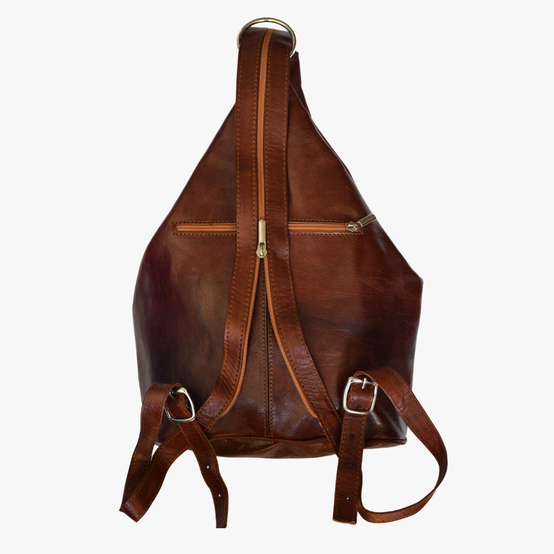 Triangular-Style Brown Leather Backpack