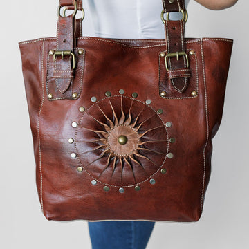 Sunburst Brown Leather Tote Bag