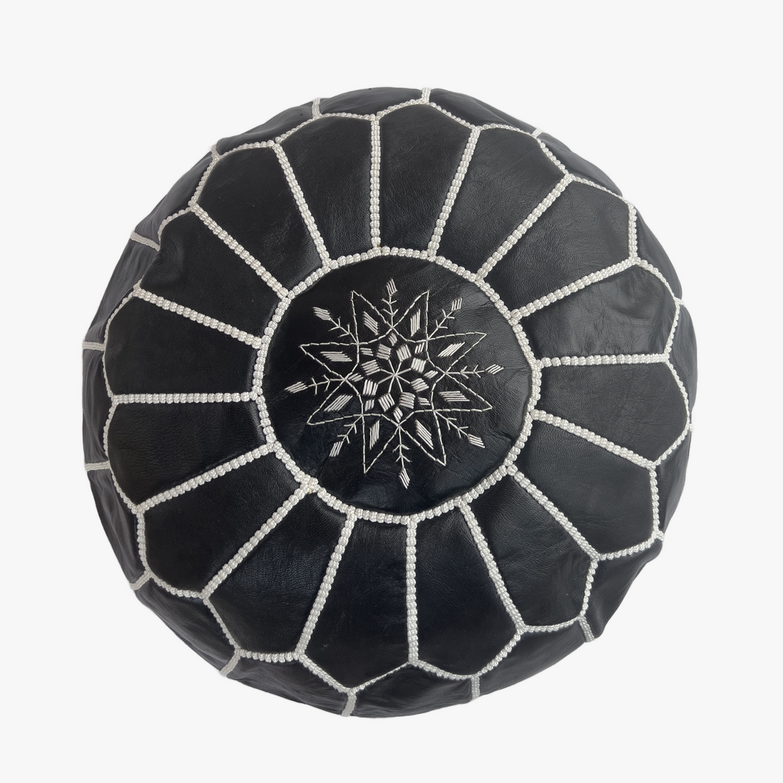 Moroccan Leather Pouf – Black Blossom Design