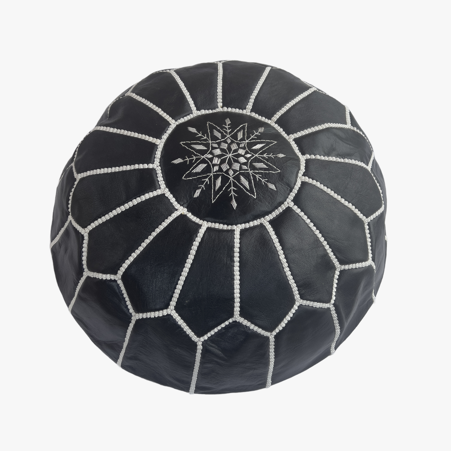 Moroccan Leather Pouf – Black Blossom Design