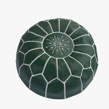 Moroccan Leather Pouf – Green Blossom Design